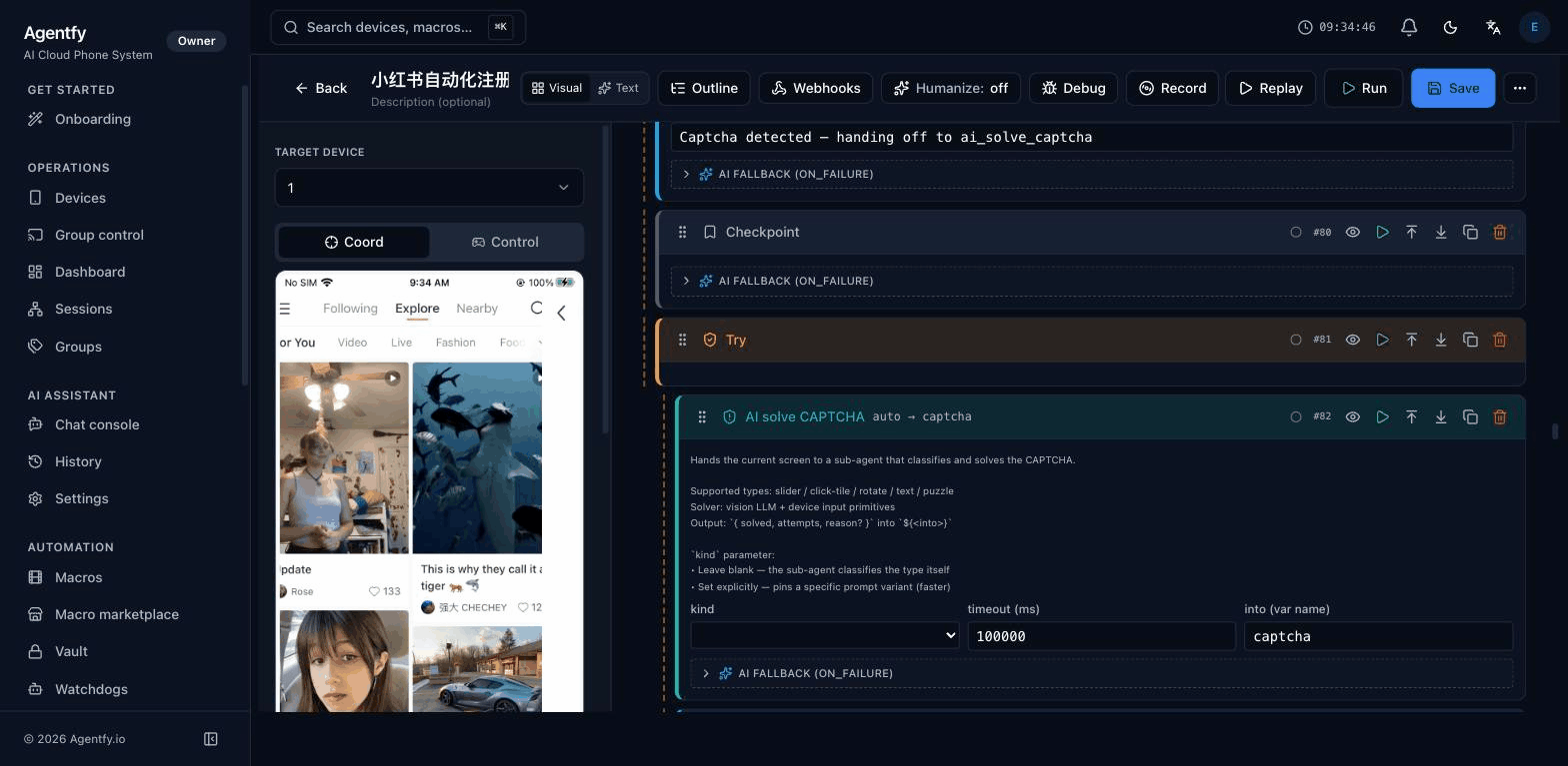 Macro editor right rail with AI assist and component docs